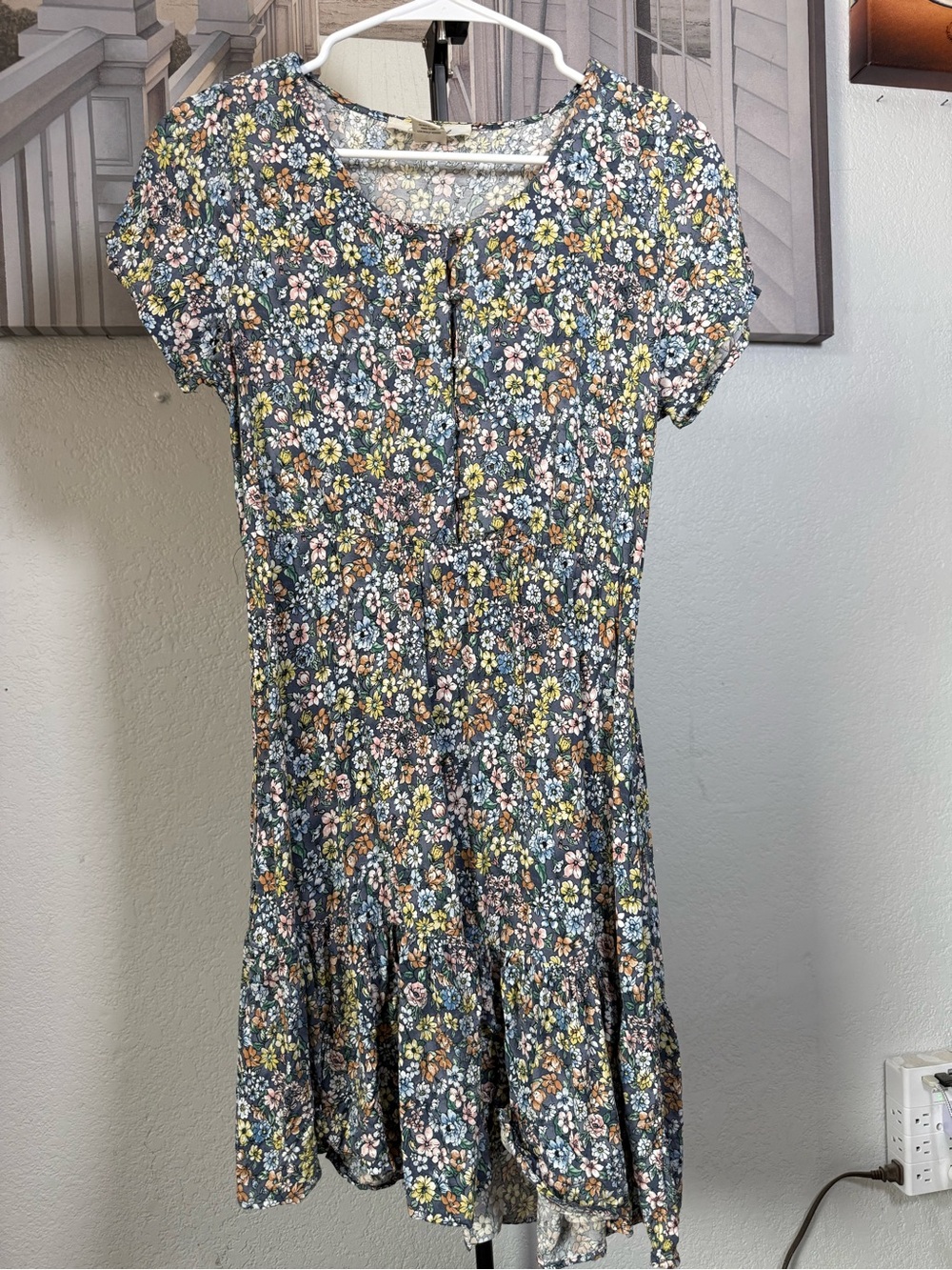 Passport Floral Midi Dress in Navy with Yellow, Pink & Green Accents